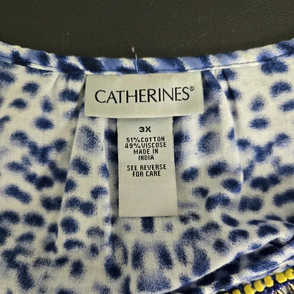 Catherines Womens Fairy Beaded Ikat Tunic Top 3X Blue Boho Hippie Mature Artsy - Picture 4 of 6